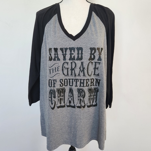 Kavio! Saved by the Grace of Southern Charm Graphic 3/4 Sleeve Jersey Tee Shirt - Picture 1 of 11